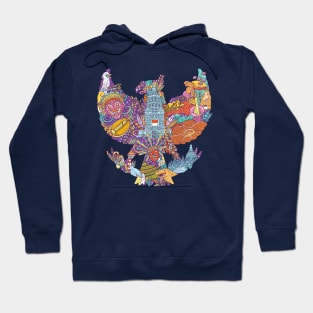 colorful illustration doodle of indonesia with garuda pancasila shape Hoodie